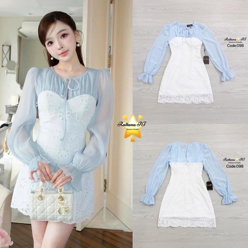 PD.shop ชุดเดรสแขนยาว ช่วงแขนเป็นผ้าชีฟอง 098 Rattana149 PD