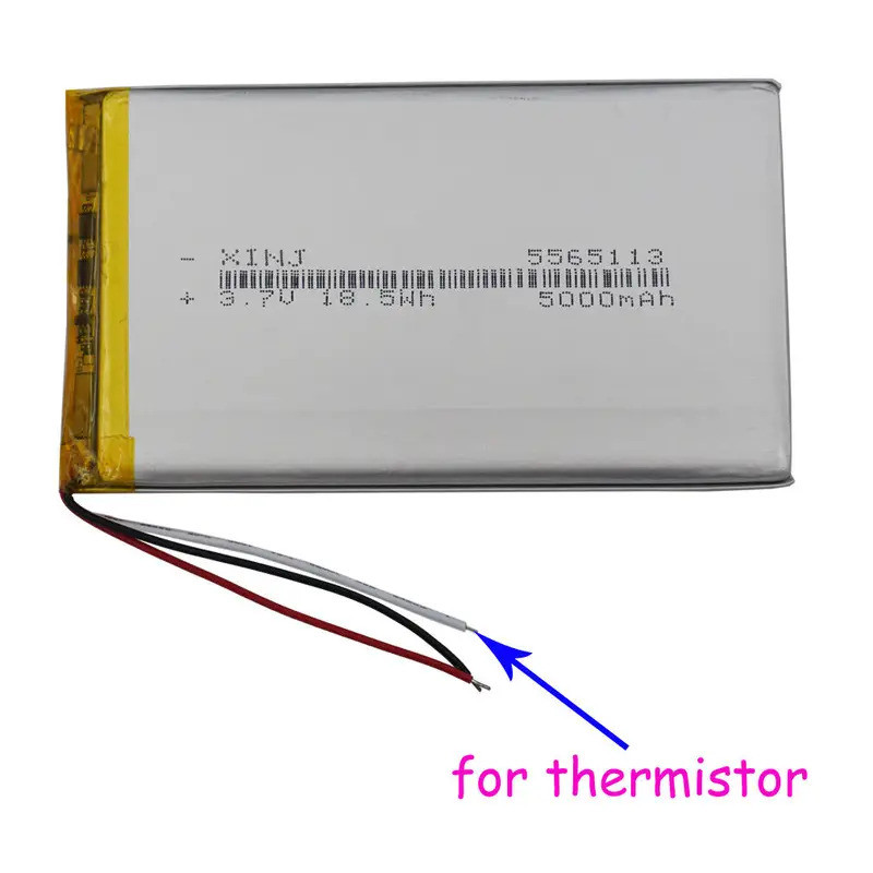 3.7V 5000mAh 18.5Wh Thermistor 3-Wires Polymer Li Lithium Lipo Battery 5565113 For GPS PSP Portable 