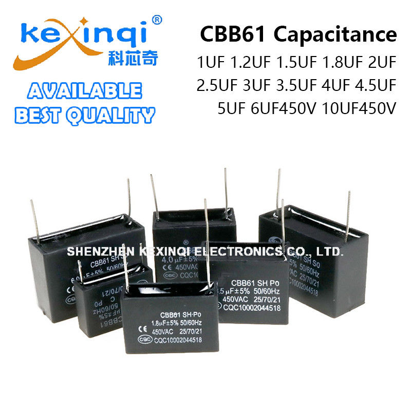 CBB61 450V ตัวเก็บประจุ 1UF 1.2UF 1.5UF 1.8UF 2UF 2.5UF 3UF 3.5UF 4UF 4.5UF 5UF 6UF 10UF 450V 2Pin
