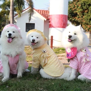 เสื้อสุนัขฤดูร้อนขนาดใหญ่ลายตารางสำหรับ Samoyed Golden Retriever border collie Lab