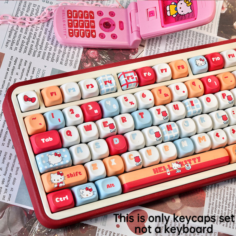 PBT Keycap MOA Hello Kitty Keycap บุคลิกภาพ Dye Sublimation น่ารักสํานักงานคีย์บอร์ด Keycap ปรับให้เ