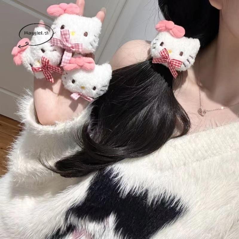 Maggiel Hello Kitty Scrunchies การ์ตูน Sanrio แหวนผมยืดหยุ่นเชือกผมหางม้าหวานเครื่องประดับผมล้างหน้าทําให้ผมวงกลม TH