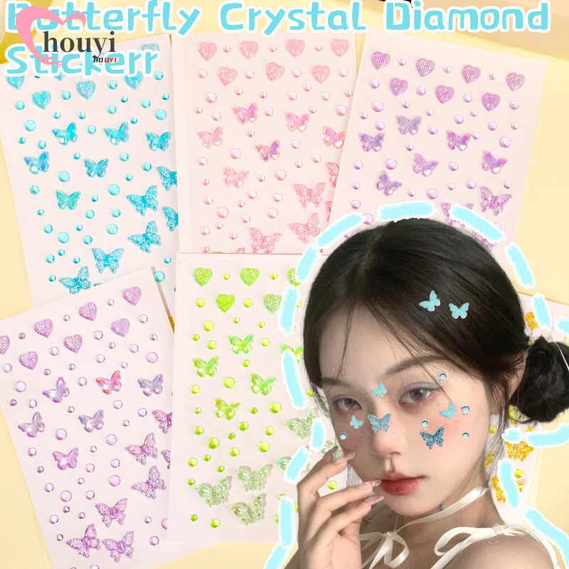 3d Iridescent Butterfly Crystal Diamond Sticker - Face Shell Mermaid Patch - DIY อะคริลิคตา Body Rhinestones - Self-Adhesive รอยสักชั่วคราว - แต่งหน้า Art Party ตกแต่ง