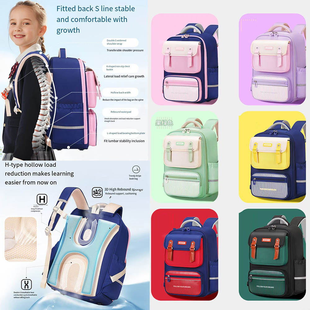 2025 ใหม่ค่าสีสูงของนักเรียนประถมกระเป๋านักเรียนชายและหญิงเพื่อลดภาระกระเป๋าสะพายเด็กกระเป๋าเป้สะพายหลังสาดหลักฐานความจุสูงกระ