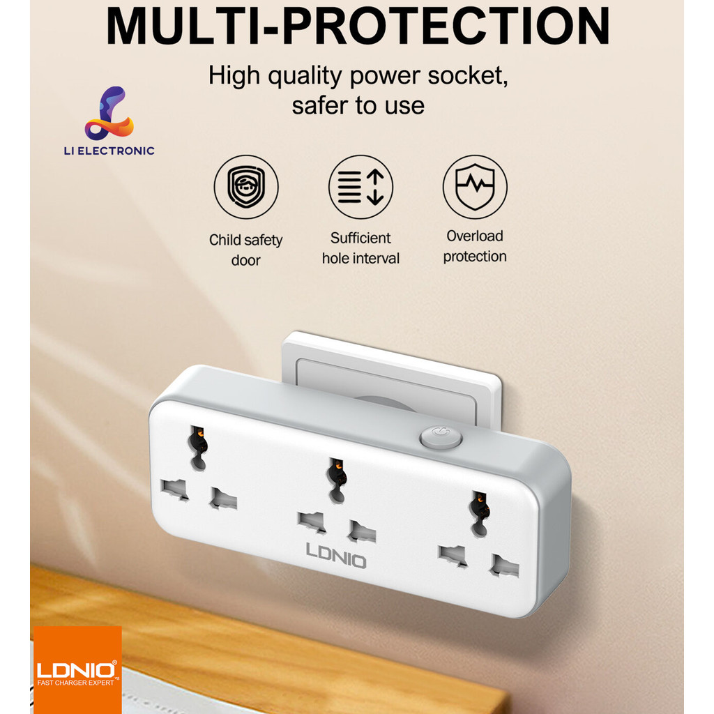 LDNIO SC3317 ปลั๊กไฟติดผนัง EU US UK ปลั๊ก USB 2500W ปลั๊กไฟแบบหมุนได้ เต้าเสียบสากล