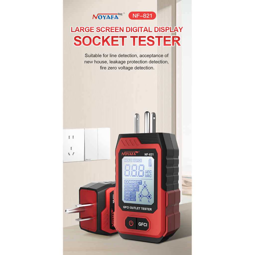 Noyafa Digital Smart Socket Tester Voltage Test GFCI Plug Detector US Plug Socket Detector Ground Ze