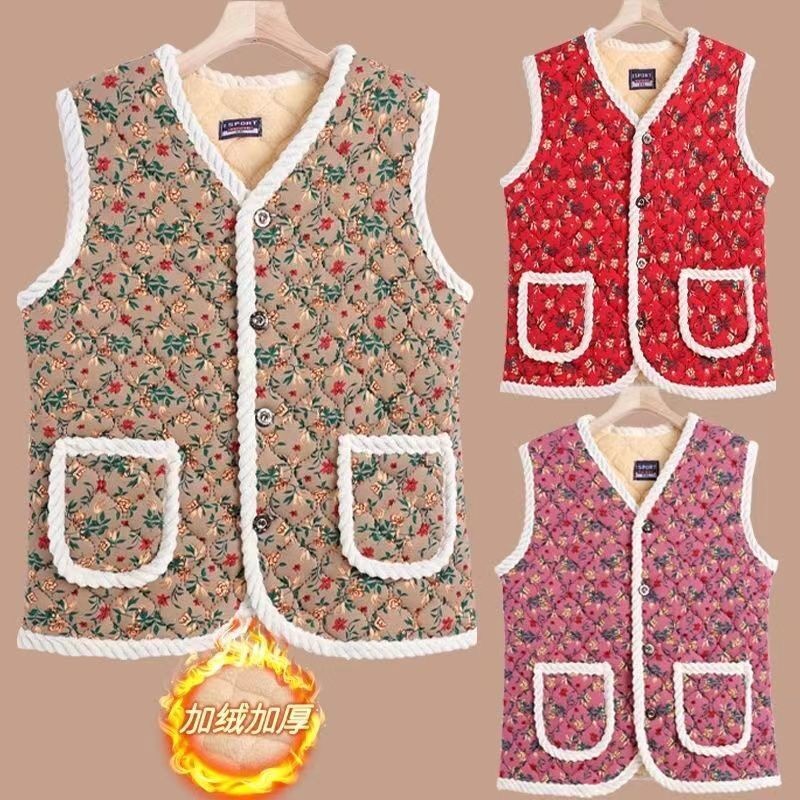 วัยกลางคนผู้สูงอายุขนแกะซับแม่หนาเสื้อกั๊กฤดูใบไม้ร่วงฤดูหนาวเสื้อกั๊กรูปแบบใหม่เสื้อกั๊กอบอุ่น แท้จ