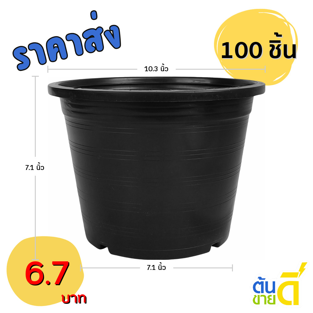 กระถาง กระถางต้นไม้ กระถางพลาสติก เบอร์ 10 11 นิ้ว สีดำ 100 ใบ ยกมัด