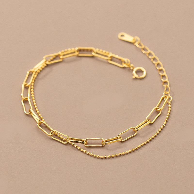 สร้อยข้อมือเงินสแตนเลสสตีล 18K ลายเรขาคณิต 2 ชั้น กะทัดรัดและสวยงาม เหมาะสำหรับเครื่องประดับมือ