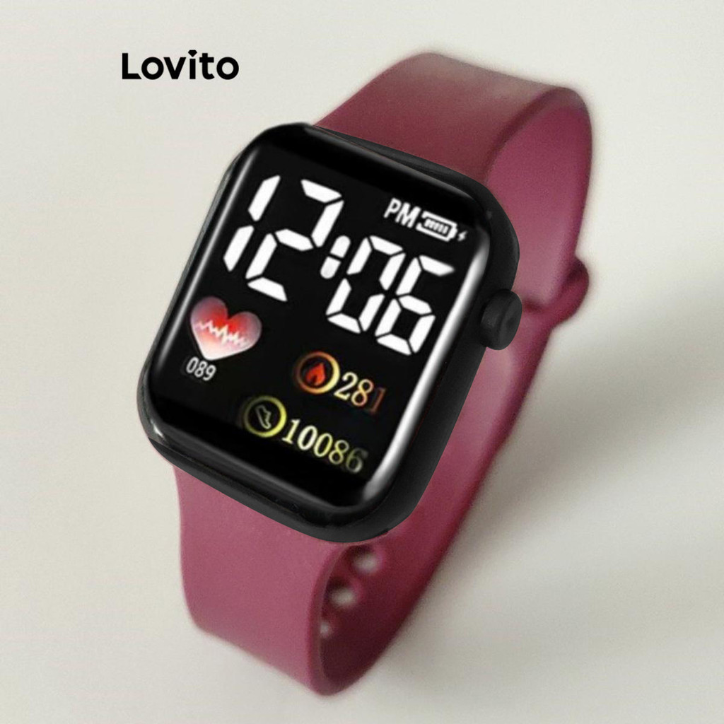 Lovito นาฬิกาข้อมือผู้หญิง อิเล็กทรอนิกส์ จอสัมผัส LED แบบเรืองแสง สีเรียบ สไตล์ลำลอง LFA34132