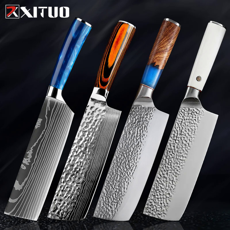 XITUO Kitchen knife Chef Japanese Knife Laser Damascus Pattern Knife Cut Meat Nakiri gyuto butcher k