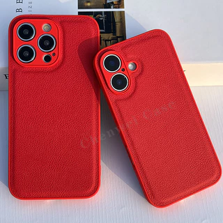 สีแดง PU หนัง Slim สําหรับ iPhone 16 16Pro 16Plus 16Promax 15 15Pro 15plus 15Promax 14 14Pro 14Promax 13Pro 13Promax 13mini 17 12Promax 11 11Pro X 8P Xr Xsmax 12Pro