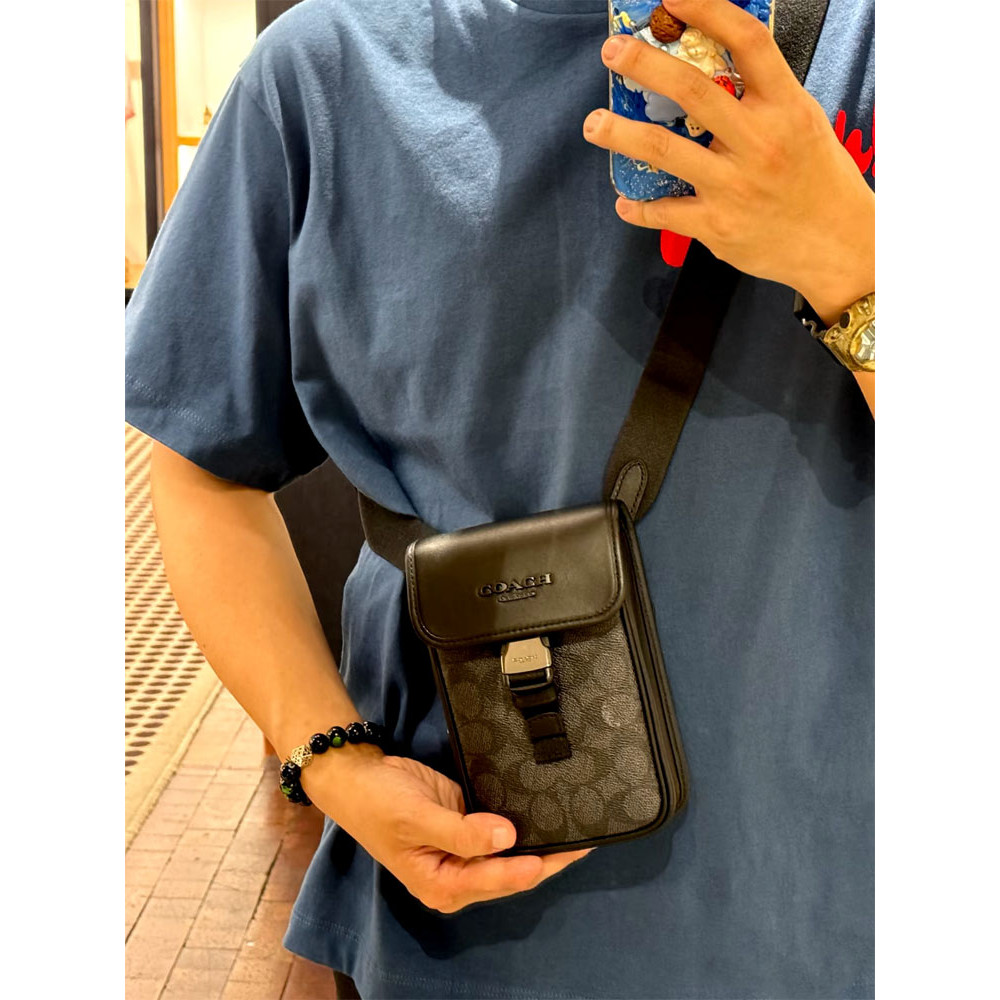 สไตล์ใหม่ Chanel สไตล์ COAC * Original Order RACER กระเป๋าโทรศัพท์มือถือผู้ชายไหล่ Crossbody กระเป๋า