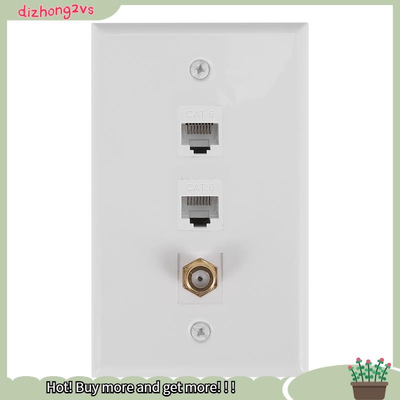 [dizhong2vs]Ethernet Coax Wall Plate,2 Port Cat6 RJ45 และ 1 Port F Type Connector Coax Female to Fem