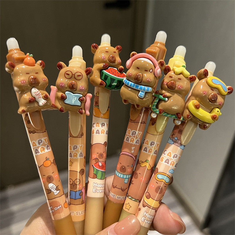 [LC] ปากกาเขียน Capybara การ์ตูนน่ารัก 0.5 มม. กดปากกาหมึกสีน้ําเงินนักเรียนลบได้