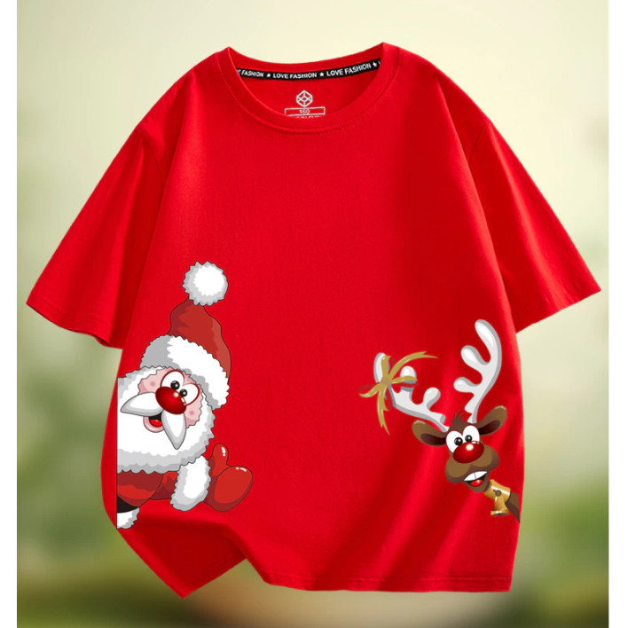 (จัดส่งตลอด 24 ชั่วโมง)เสื้อยืด คริสต์มาส ซานตาคลอส กวางเรนเดียร์ Christmas Unisex T-Shirt
