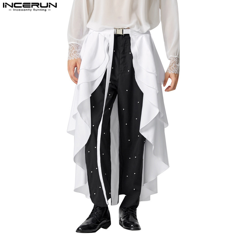 Incerun Men Vintage Personaled Ruffled Double Layers ออกแบบกระโปรง