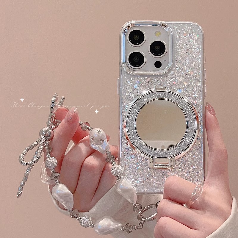 Glitter 3DกระจกSequinsผู้ถือเคสโทรศัพท์สําหรับ for iPhone 17 16 15 14 13 12 Pro Max 11 Stylish Luxury Epoxyกันกระแทกนุ่มปกหลัง
