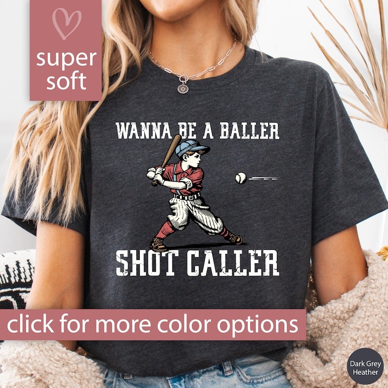 Retro Baseball Shirt for Women, Wanna Be A Baller Shot Caller Shirt, Baseball Gift for Baseball Mom 
