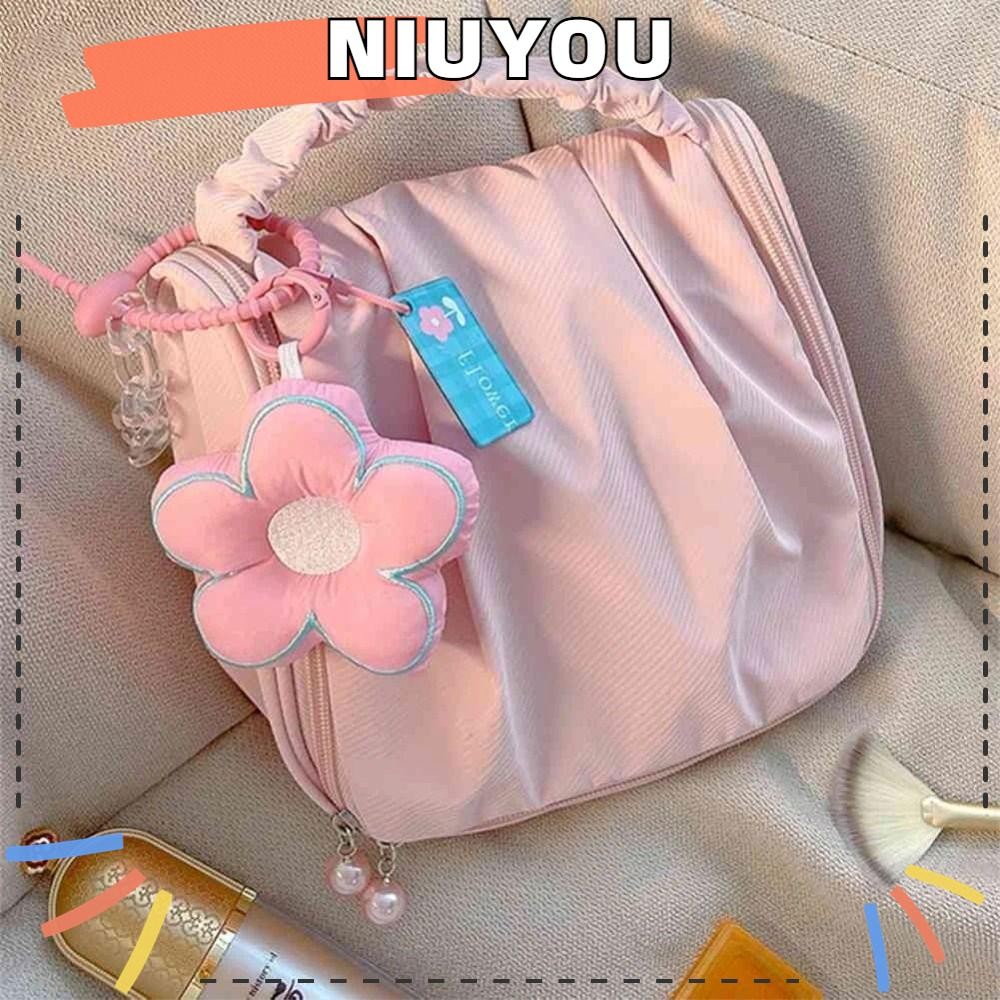 Niuyoou กระเป๋าแต่งหน้าเมฆน่ารัก, กระเป๋าเครื่องสําอางลายดอกไม้จีบเกาหลี, กระเป๋าแป้ง INS กระเป๋าแต่งหน้าเครื่องสําอาง