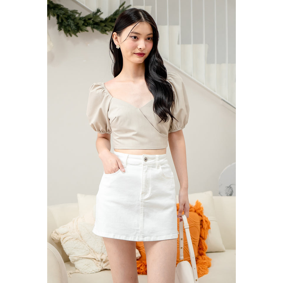 MIA SLEEVE WRAP TOP IN TAUPE