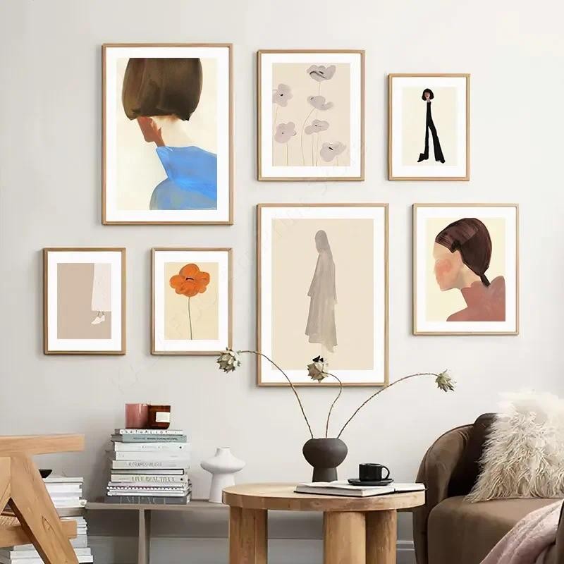 สาวดอกไม้เรขาคณิต Line Face โมเดิร์น Minimalist โปสเตอร์ Wall Art พิมพ์บทคัดย่อภาพผ้าใบภาพวาดสําหรับห้องนั่งเล่น Decor