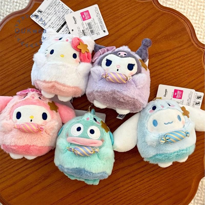 Oukwca Kawaii Ghost Sanrio Hello Kitty ของเล่นตุ๊กตาพวงกุญแจ Kuromi Cinnamoroll ตุ๊กตาตุ๊กตาจี้กุญแจรถแหวนกระเป๋าตกแต่งของขวัญเด็กใหม่