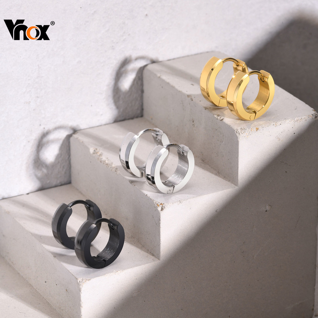 VNOX วีน็อกซ์ ต่างหูห่วงสแตนเลส 1 คู่สําหรับผู้ชายผู้หญิง,แฟชั่นต่างหูขนาดเล็กแบบเรียบง่าย,เครื่องประดับของขวัญ