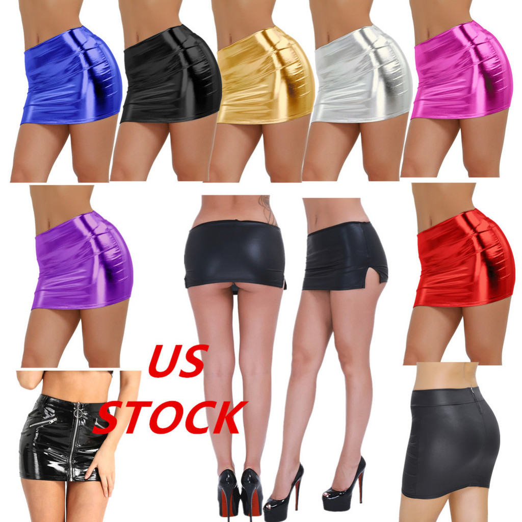 Nikiikoo Sexy Women Shiny Patent Leather Wetlook Mini Skirt