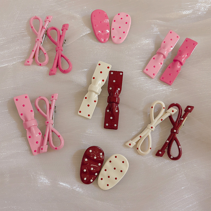 กิ๊บติดผมหน้าผากสีแดงจีนสีชมพู Mini Grips คลิป Barrettes อุปกรณ์เสริม
