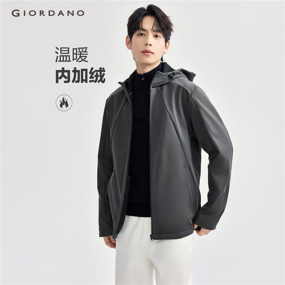 GIORDANO MEN Exposed seam fleece-lined hoodie jacket 13074880