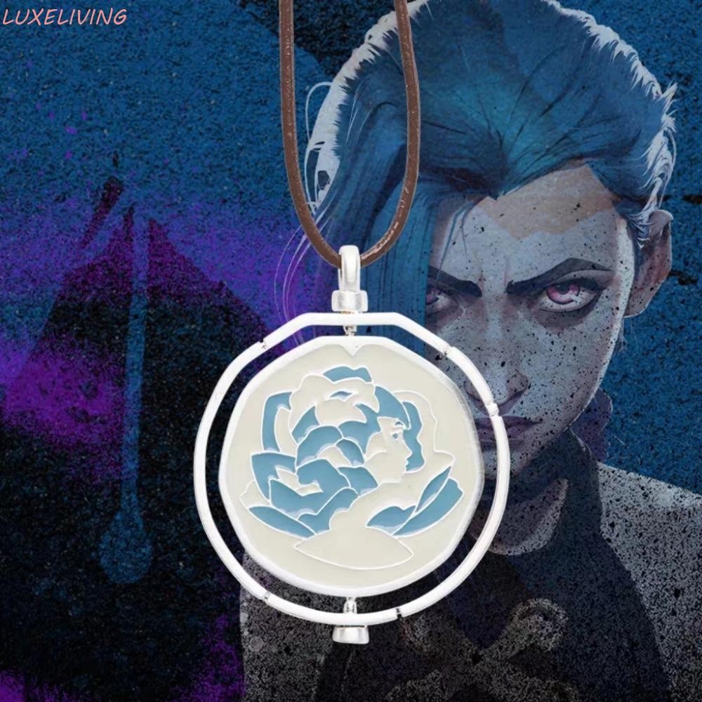Luxeliving Jinx Ekko สร้อยคอแหวน, Arcane Season 2 เกม League of Legends สร้อยคอ, Punk Piltover Arcane เครื่องประดับหมุน Blue Rose จี้สร้อยคอสําหรับผู้ชายผู้หญิง