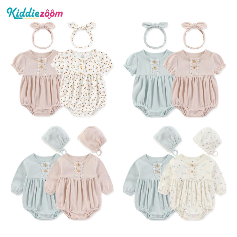 Kiddiezoom ชุดกระโปรงเด็กพร้อมหมวกผ้าฝ้ายทารกแรกเกิด Gaun Budak Perempuan