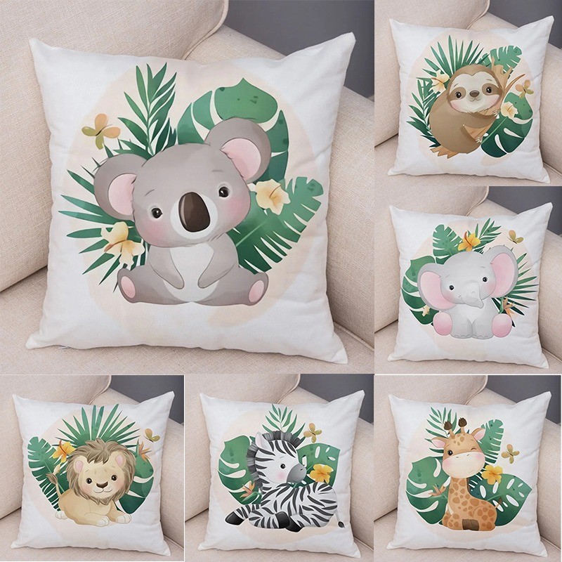 1PC Tropical Leaf Fox Lion ปลอกหมอนตกแต่งการ์ตูนสัตว์เบาะรองนั่งสําหรับโซฟา Home Super Soft พีชผิวหมอน 45x45 ซม.