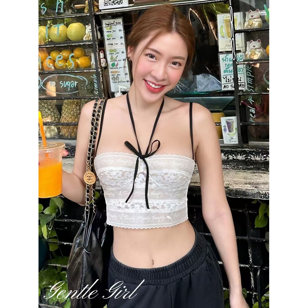 #GG จัดส่งที่รวดเร็ว แฟชั่นใหม่เสื้อเกาะอกลูกไม้เซ็กซี่และเสื้อกล้ามแขนกุดเข้ารูปพอดีตัวผ้าคุณภาพสูสวยสไตล์เวียดนาม