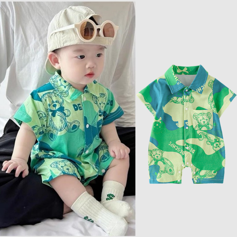 บอดี้สูทเด็กฤดูร้อนแขนสั้นjumpsuitsเด็กทารกการ์ตูนพิมพ์lapel Romper 0-2ปีทารกแรกเกิดเสื้อผ้า