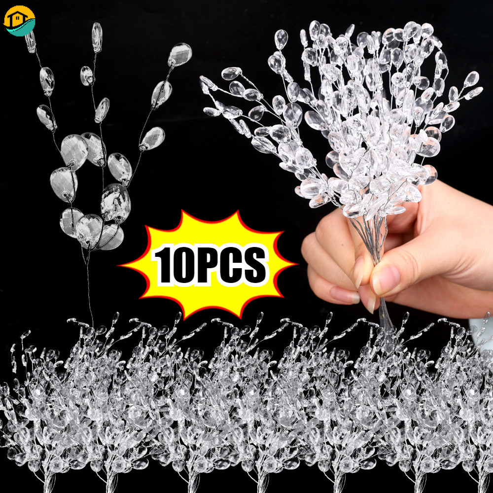 10 ชิ้นวันวาเลนไทน์คริสตัล Bud ดอกไม้สาขา Creative DIY โปร่งใสช่อดอกไม้ประดิษฐ์สําหรับงานแต่งงานตกแต่งบรรยากาศ