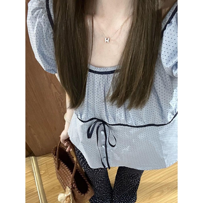 🎀Mona🎀เวอร์ชั่นเกาหลี คอกลม แขนสั้น เสื้อเชิ้ต
