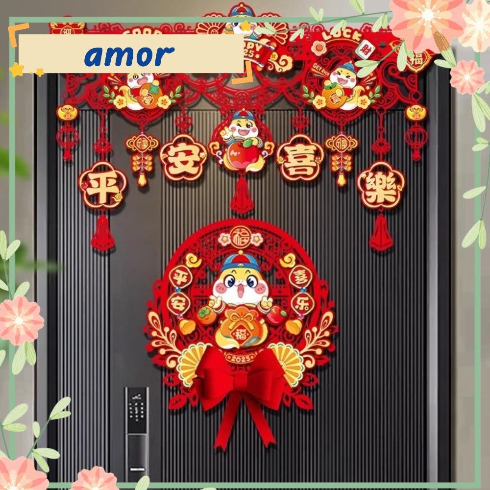 Amor12 ตกแต่งปี Lunar,ไม่ทองูปีตกแต่ง,พู่แขวน Lintel สติกเกอร์ตัวอักษรจีนที่มีสีสันประตูม่านธง