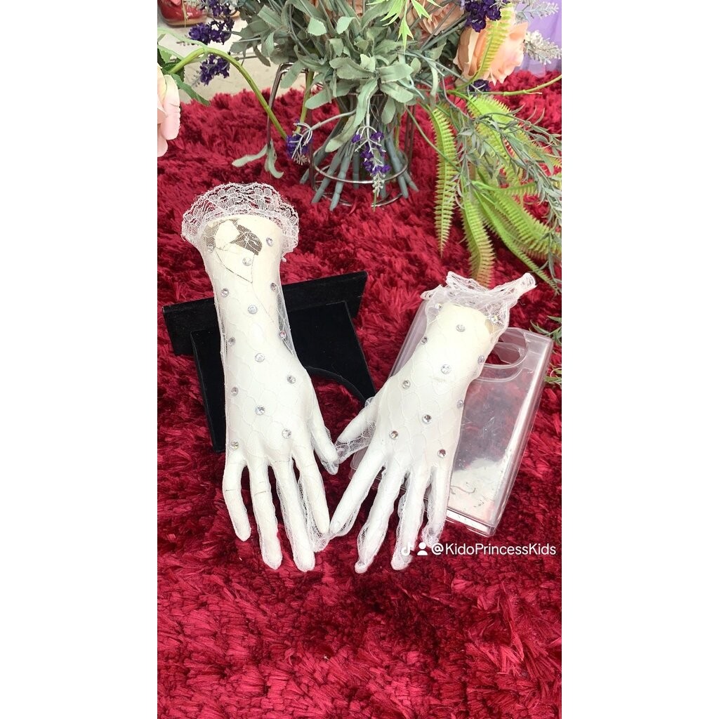 sถุงมือเด็ก(มีหน้าร้านอยู่รัชดา)GL029 สีขาว ถุงมือตาข่ายเพชรยาว - รูปที่ 2