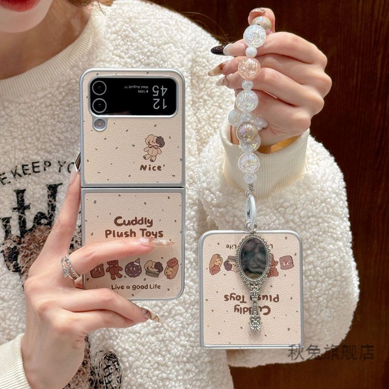 LUKEN เคสโทรศัพท์สําหรับ Samsung Galaxy Z Flip 7 6 5 4 3 OPPO ค้นหา N2 Flip N3 Flip น่ารักการ์ตูนหนังปกหลังพร้อมสร้อยข้อมือสําหรับ Flip3 Flip4 Flip5 Flip6 N2Flip N3Flip