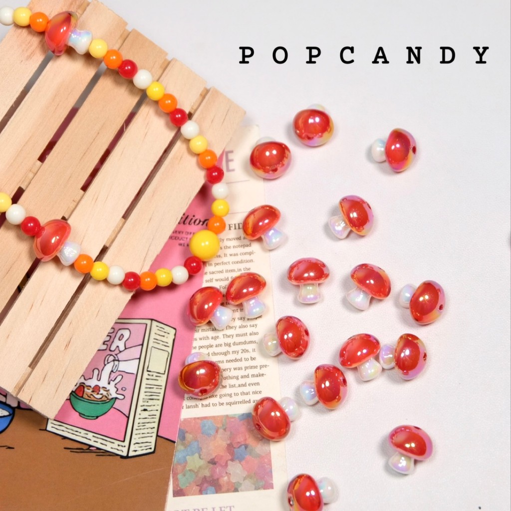 สีชุบคริลิคเห็ดขนาดเล็กเห็ดสีแดง DIY ลูกปัดอุปกรณ์เสริม