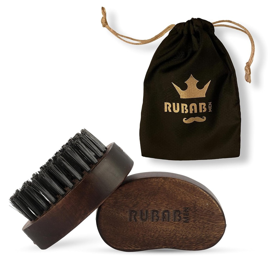 RUBAB MEN 100% Boar Bristle Beard Brush: Travel-Friendly, Premium Wood Handle & Hand-crafted