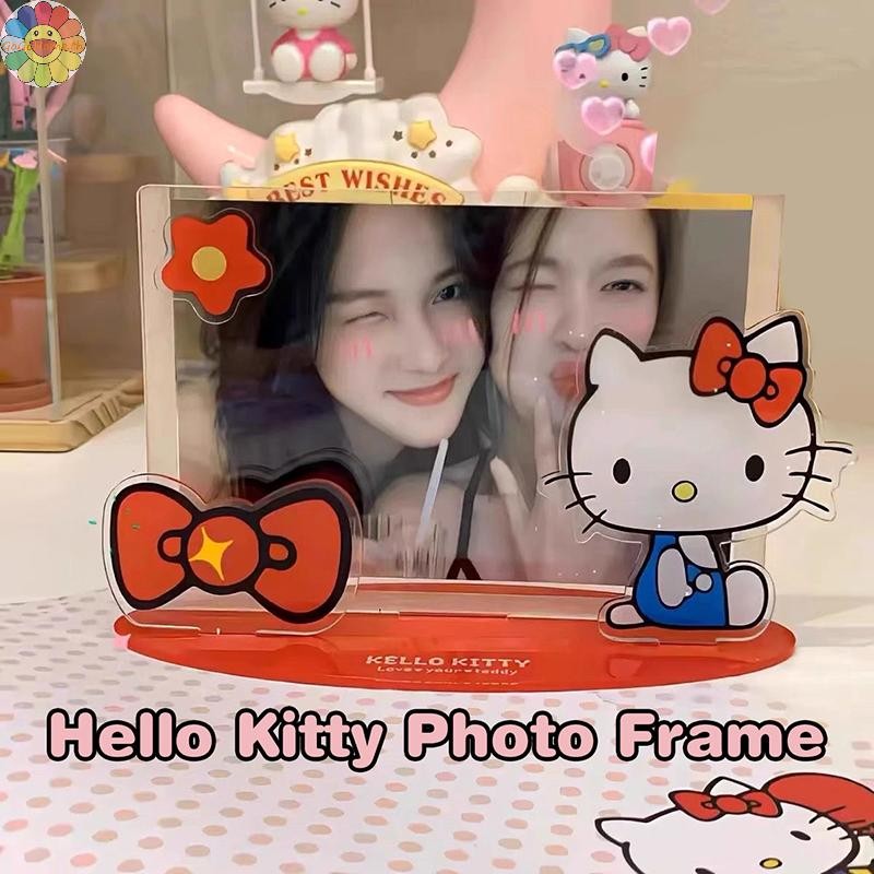 GOGO Kawaii Hello Kitty กรอบรูปยืน Sanrio KT แมวเครื่องประดับอะคริลิคสาวโล่เหมาะสําหรับ 5 นิ้วอะนิเมะเดสก์ท็อปตกแต่ง TH