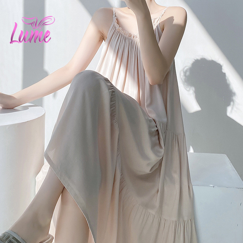 ผู้หญิงชุดนอนผ้าฝ้ายกลางคืนชุดแขนกุดชุดยาวชุดหลวมชุดนอน