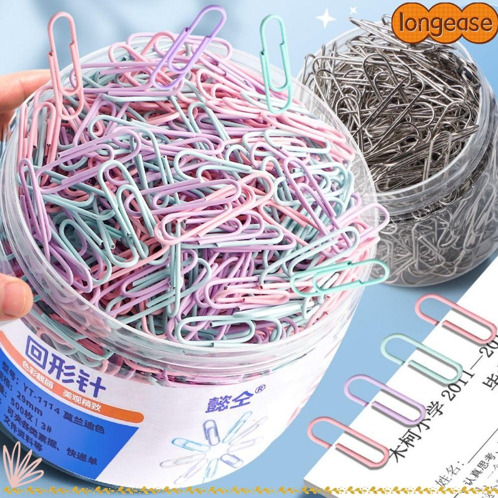 LONGE 160/500PCS คลิปหนีบกระดาษ, ที่คั่นแฟ้มขนาดใหญ่สแตนเลส, เครื่องเขียน Morandi Paper Organizer
