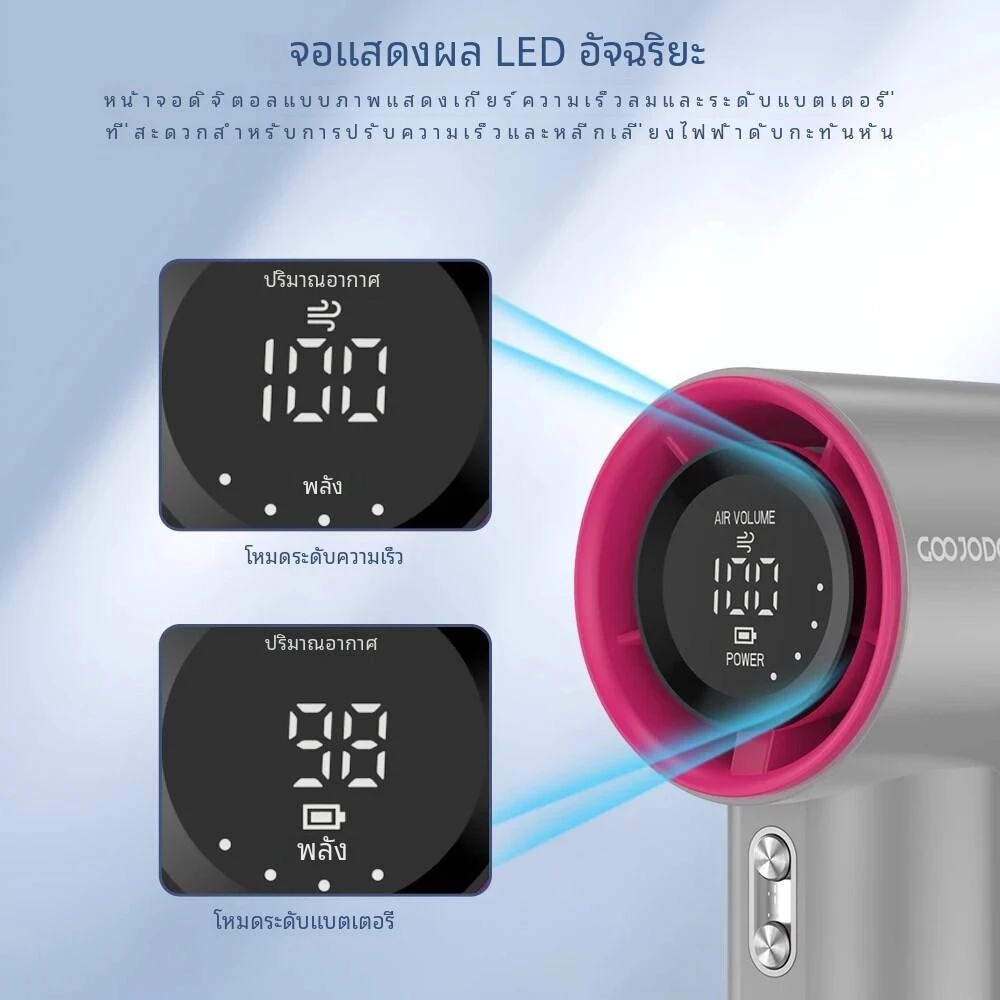 พัดลมขนาดเล็กชาร์จได้แรงลม100เกียร์พัดลมไฟฟ้าความเร็วลมจอแสดงผลดิจิตอลเทอร์โบปรับได้แบบพกพากลางแจ้ง thumbnail 5