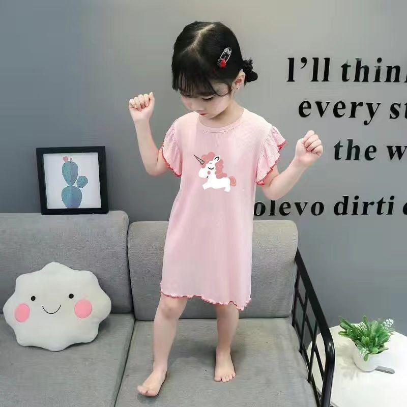 [RJ] 90-130 ซม.ชุดนอนเด็กผู้หญิงฤดูร้อนบางชุดนอนผ้าไหมน้ําแข็งสไตล์เจ้าหญิง Homewear - รูปที่ 6