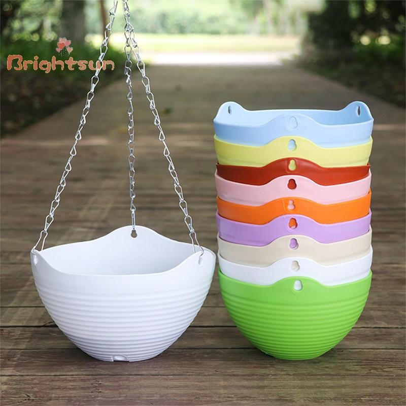 Brightsun Orchid Pot พร้อมโซ่ Pp ตะกร้าพลาสติกติดผนังหม้อสีเขียวพร้อมหม้อ NEW