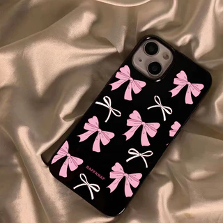 สำหรับ iPhone 17 16 15 14 13 12 Pro Max 11 เคส ไอโฟน สีดำมันTPUซอฟท์เคส กันกระแทกกล้องป้องกัน โบว์ดอกไม้ เข้ากันได้กับ